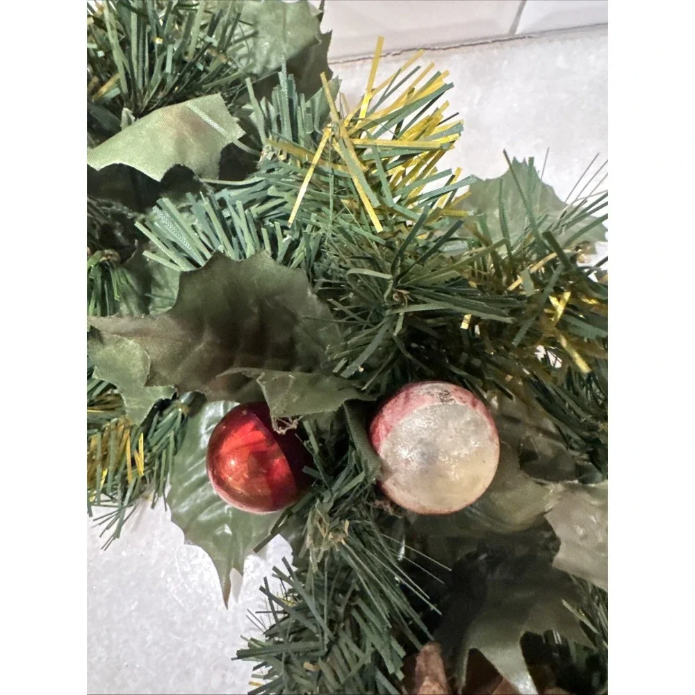 Pair Of Vintage Holiday Wreaths/candle Rings With Apples/berries/pine‎ Cones